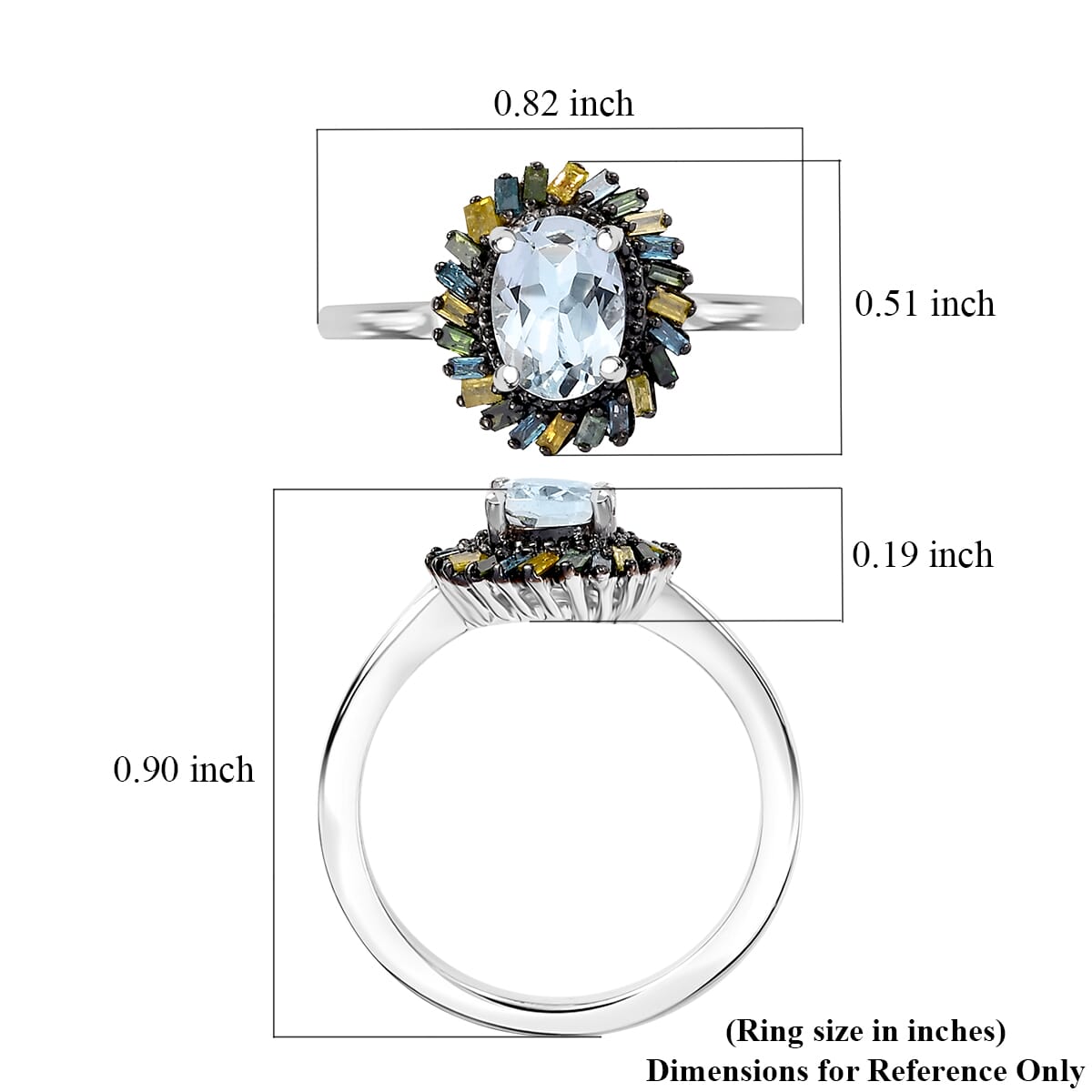 Premium Mangoro Aquamarine and Multi Color Diamond IR 0.80 ctw Ring in Rhodium Over Sterling Silver (Size 5.0) image number 5