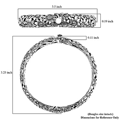 D'Joy Bali Legacy Sterling Silver Frangipani Flower Bangle Bracelet (6.50 In) 31.35 Grams