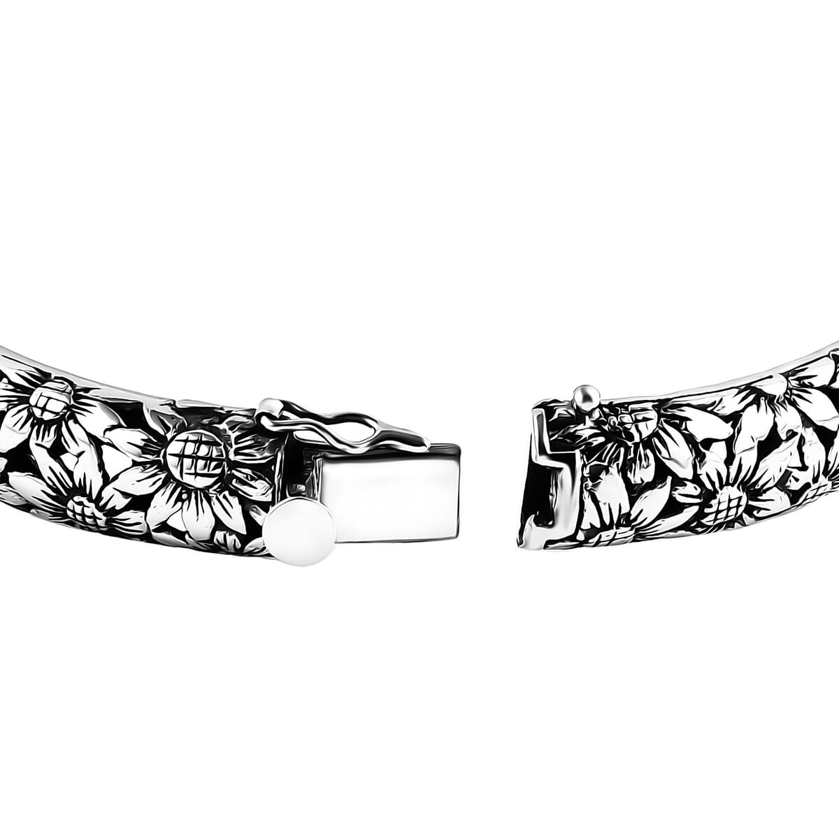 Bali Legacy Sterling Silver Frangipani Flower Bangle Bracelet (7.25 In) 34.50 Grams image number 4