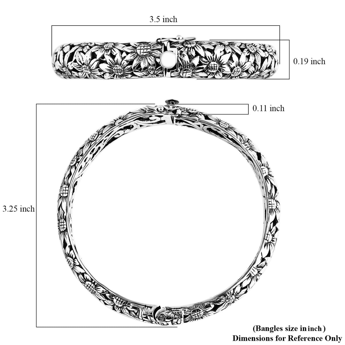 Bali Legacy Sterling Silver Frangipani Flower Bangle Bracelet (7.25 In) 34.50 Grams image number 5