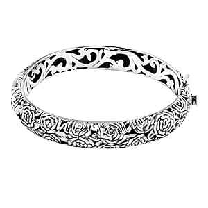 D'Joy Bali Legacy Sterling Silver Rose Flower Bangle Bracelet (6.50 In) 29.70 Grams