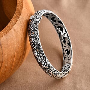 D'Joy Bali Legacy Sterling Silver Rose Flower Bangle Bracelet (6.50 In) 29.70 Grams