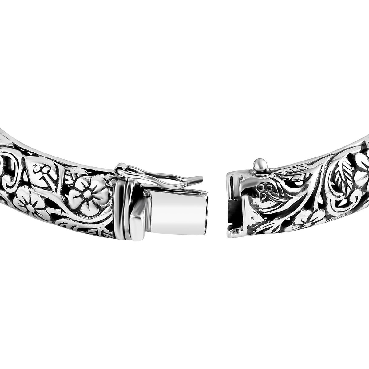 Bali Legacy Sterling Silver Rose Flower Bangle Bracelet (7.25 In) 29.70 Grams image number 4