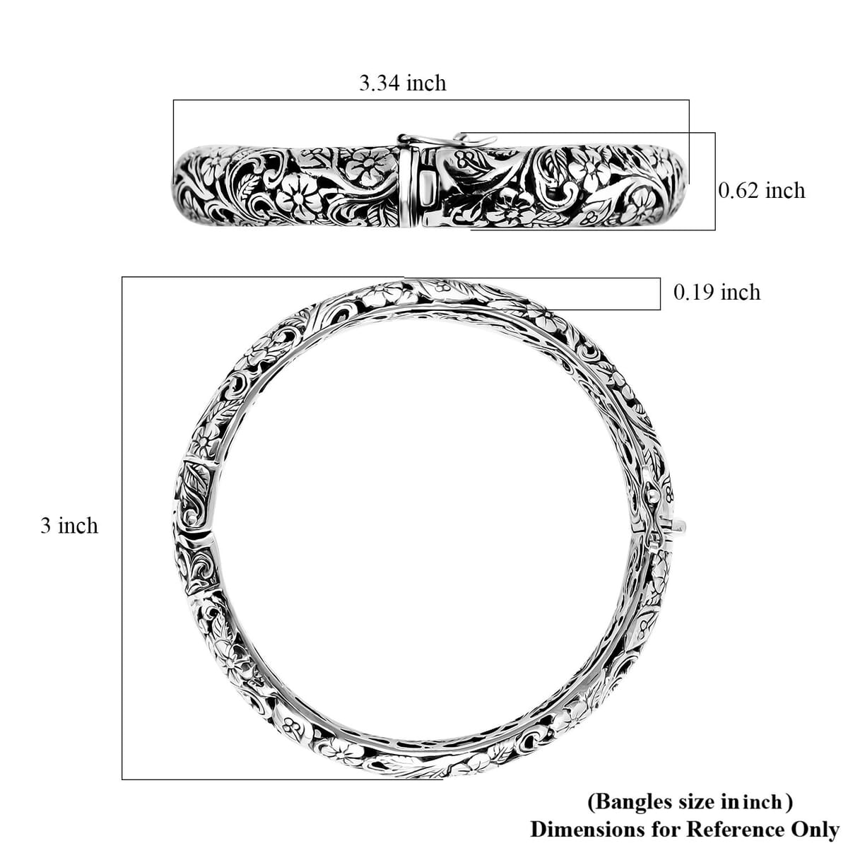Bali Legacy Sterling Silver Rose Flower Bangle Bracelet (7.25 In) 29.70 Grams image number 5