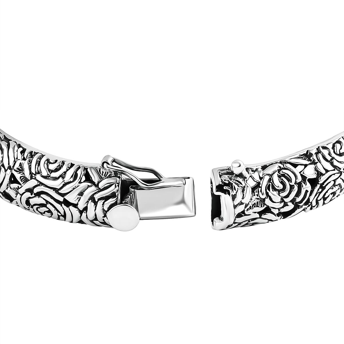 D'Joy Bali Legacy Sterling Silver Rose Flower Bangle Bracelet (7.25 In) 35.40 Grams image number 4