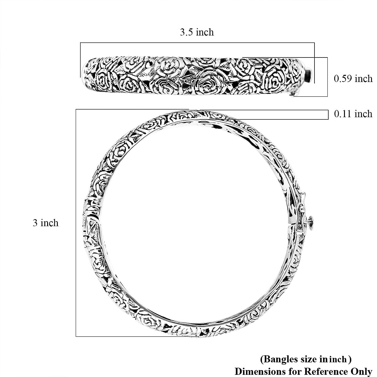 D'Joy Bali Legacy Sterling Silver Rose Flower Bangle Bracelet (7.25 In) 35.40 Grams image number 5
