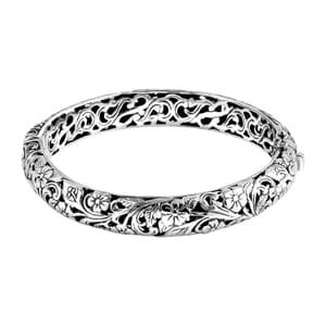 Bali Legacy Sterling Silver Rose Flower Bangle Bracelet (8.0 In) 37.65 Grams