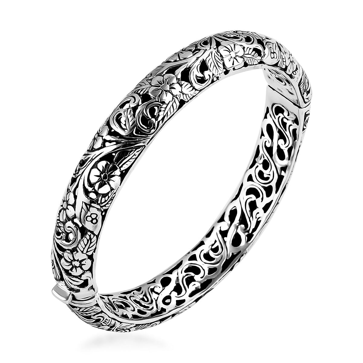 D'Joy Bali Legacy Sterling Silver Sunflower Bangle Bracelet (7.25 In) 35.15 Grams image number 3