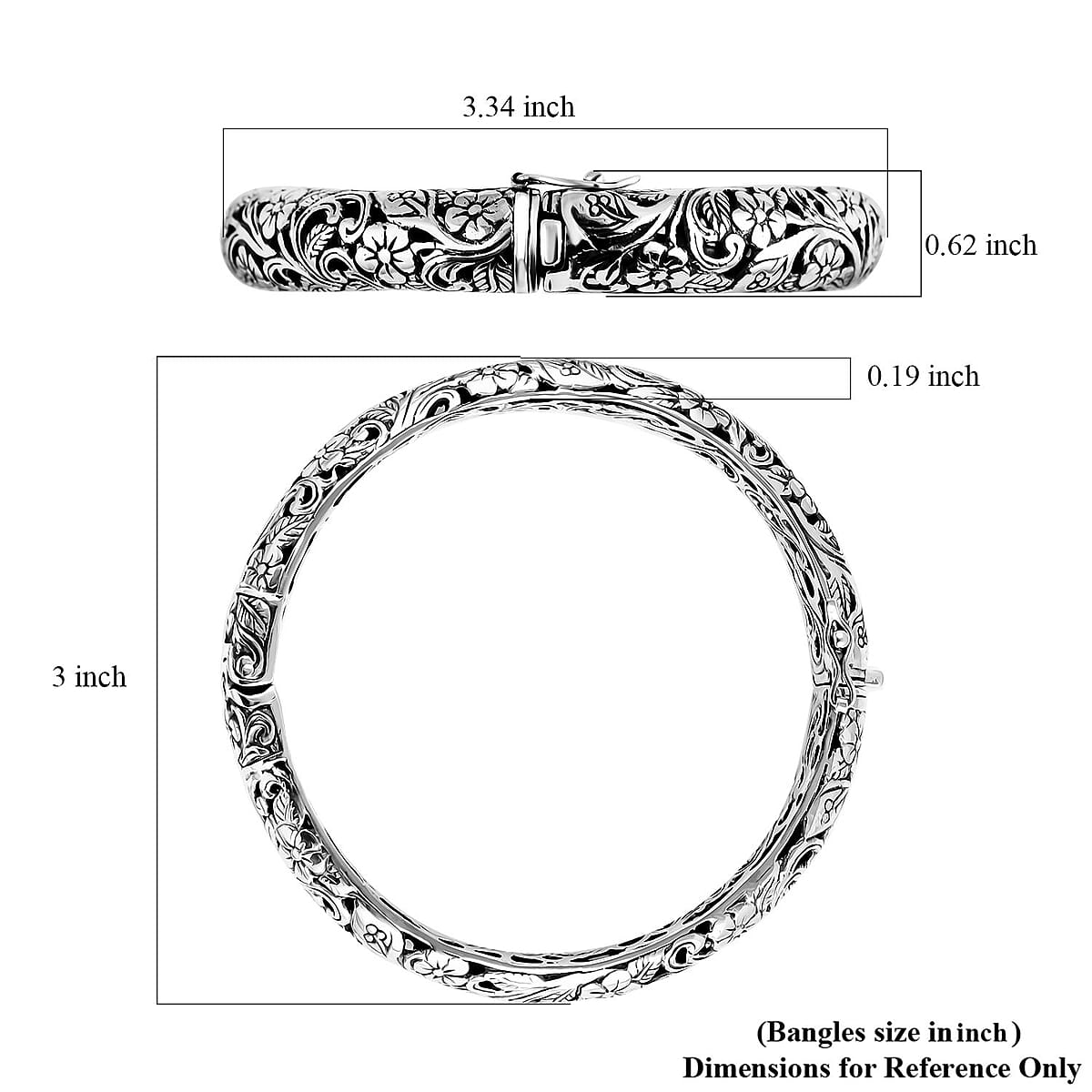 D'Joy Bali Legacy Sterling Silver Sunflower Bangle Bracelet (7.25 In) 35.15 Grams image number 5