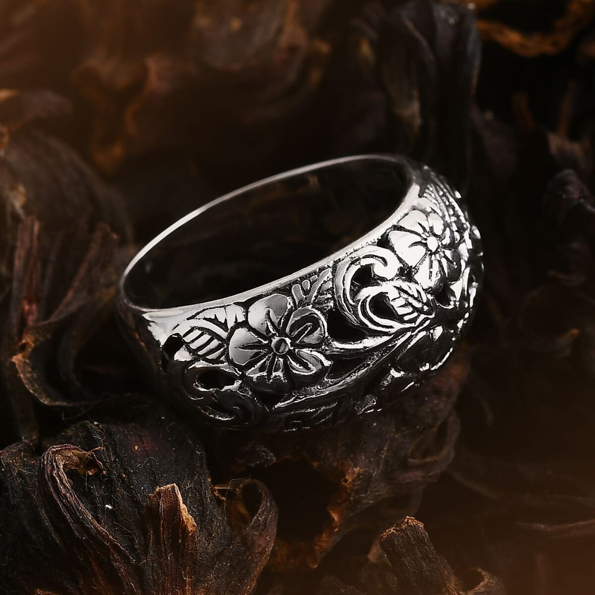Bali Legacy Sterling Silver Frangipani Flower Ring (Size 10.0) 5.15 Grams image number 1