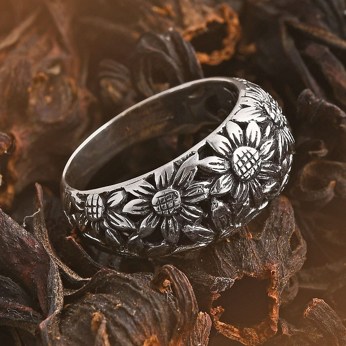 D'Joy Bali Legacy Sterling Silver Sunflower Ring (Size 10.0) 6.25 Grams image number 1