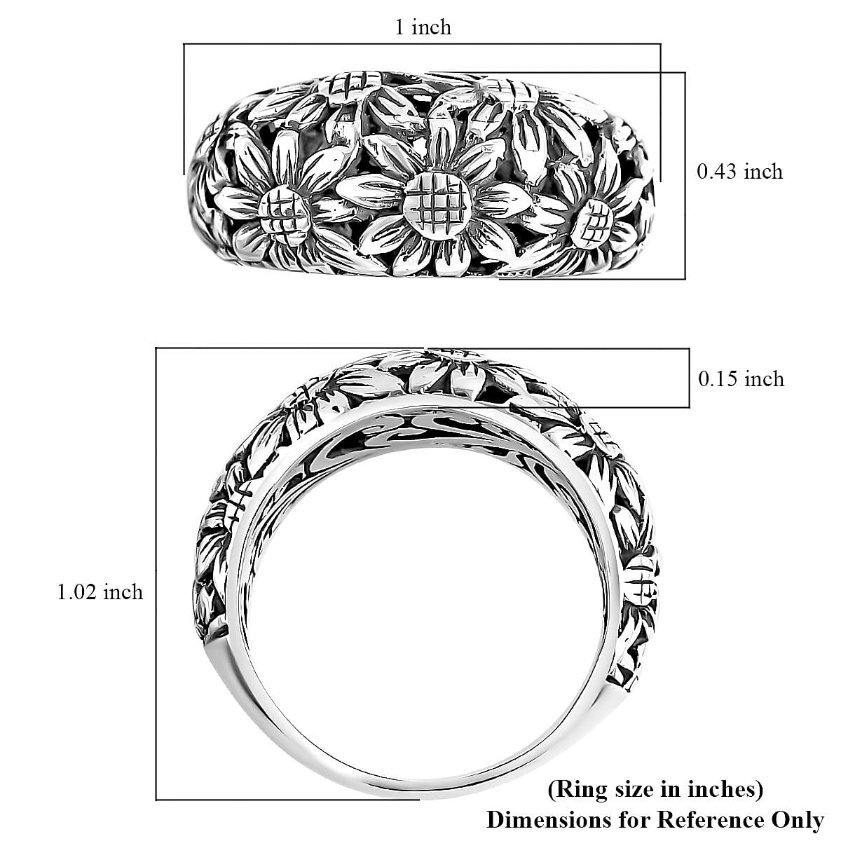 D'Joy Bali Legacy Sterling Silver Sunflower Ring (Size 8.0) 6.25 Grams image number 5