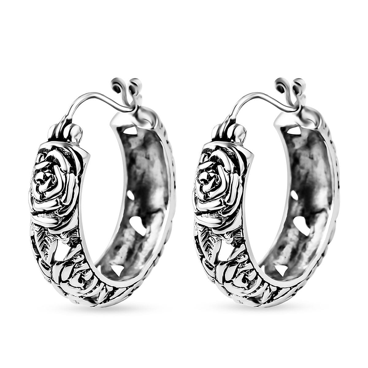 Bali Legacy Sterling Silver Rose Flower Earrings 7.80 Grams image number 3