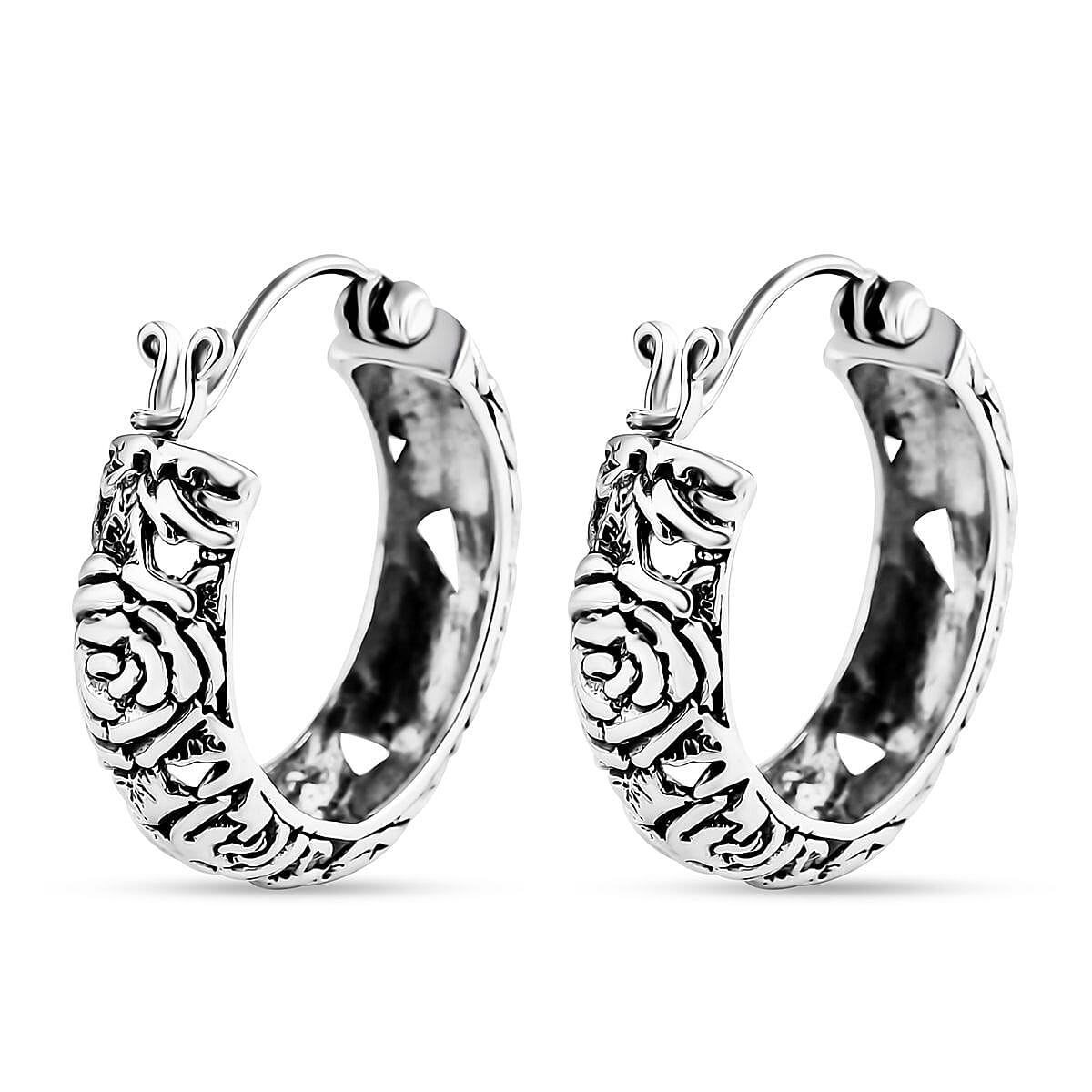 Bali Legacy Sterling Silver Rose Flower Earrings 7.80 Grams image number 4