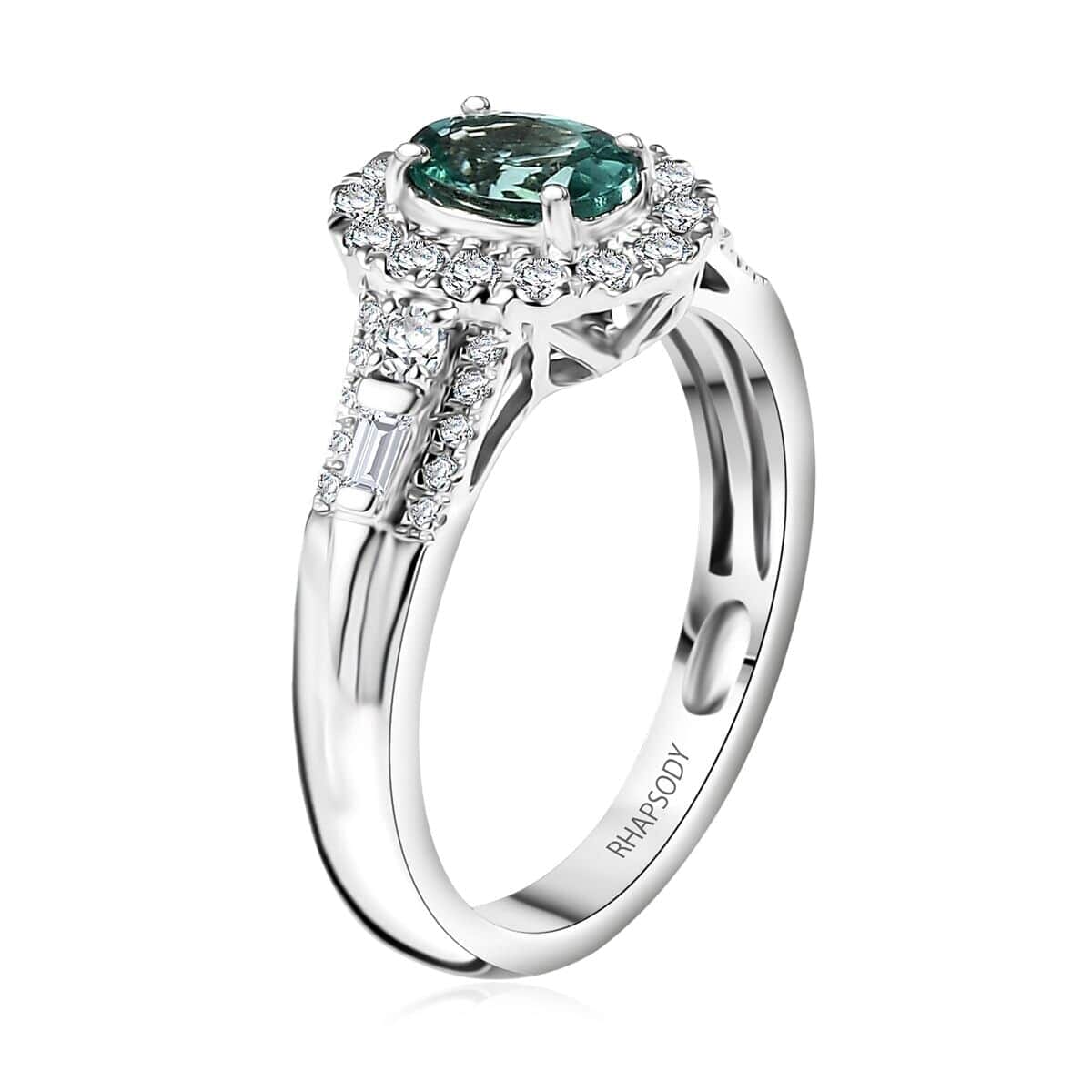 Certified & Appraised Rhapsody AAAA Pirineu Lagoon Tourmaline and E-F VS Diamond 1.15 ctw Ring in 950 Platinum (Size 10.0) 6.05 Grams image number 3