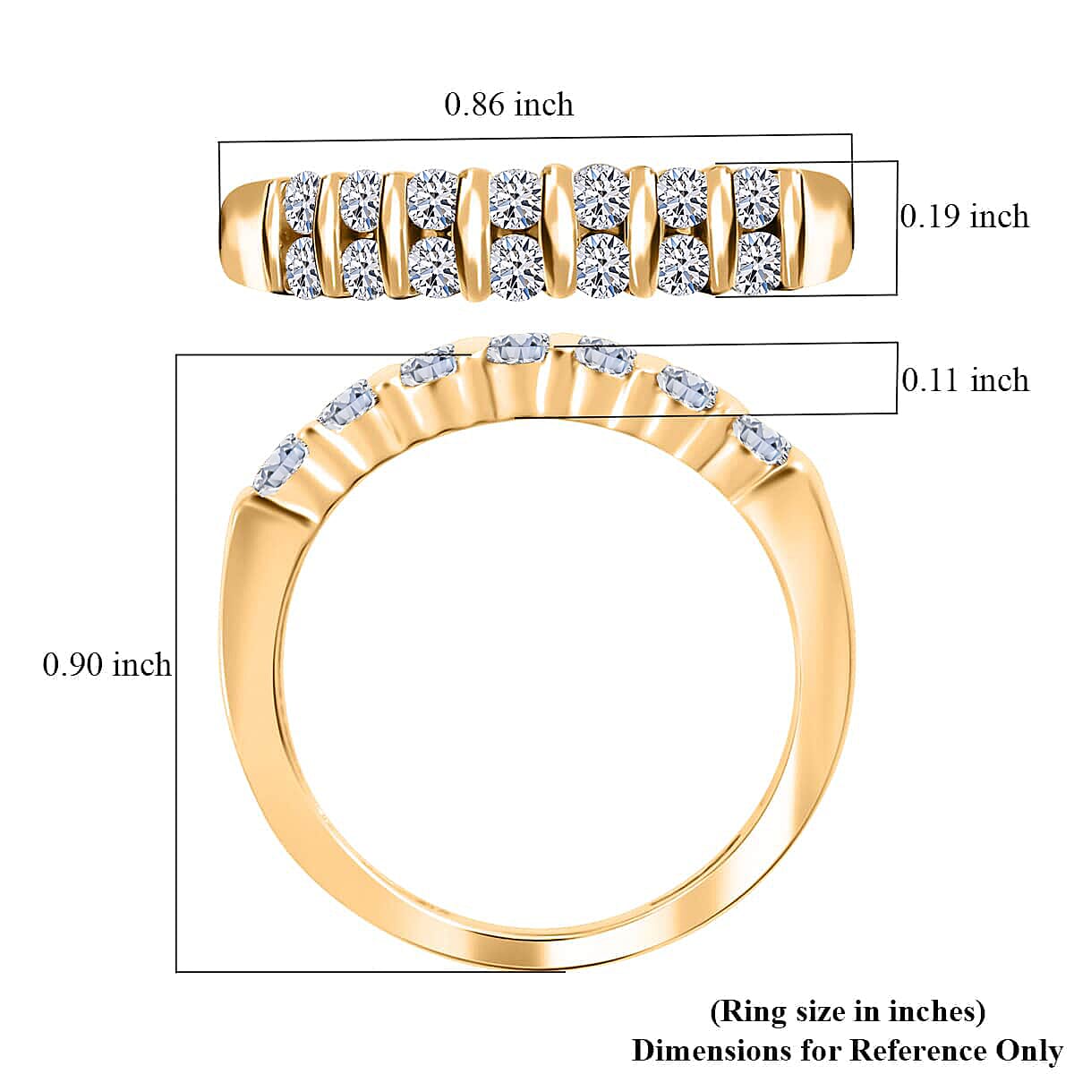 Luxuriant Lab Grown Diamond G-H SI 0.50 ctw Band Ring in 18K Vermeil Yellow Gold Over Sterling Silver (Size 10.0)