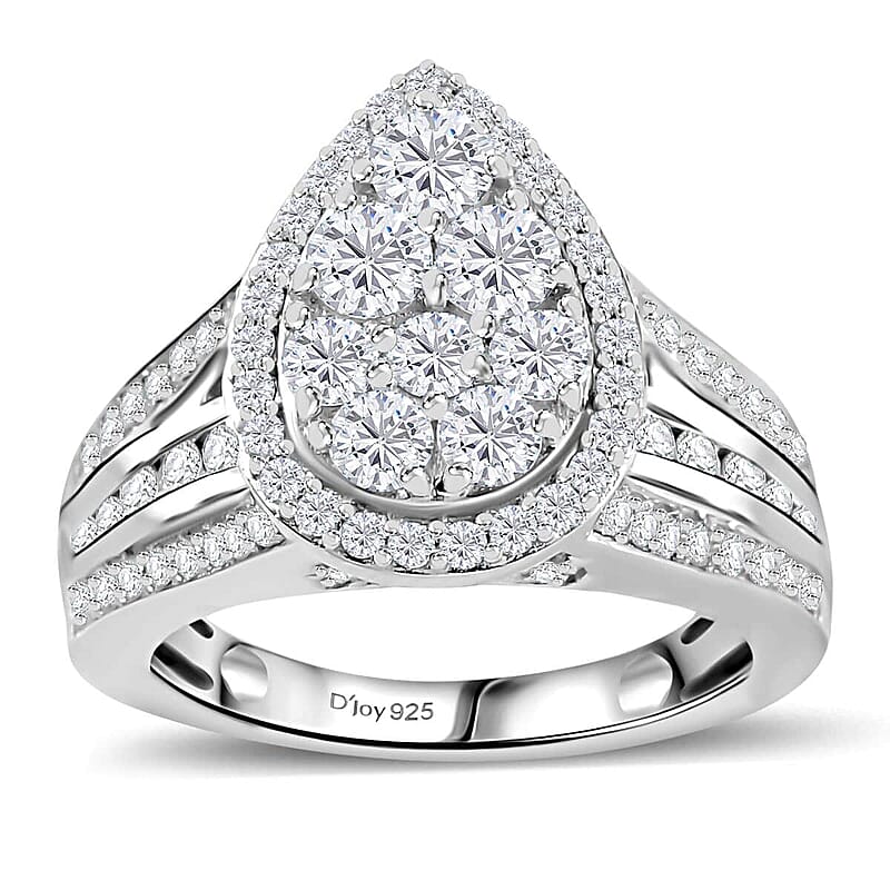 Luxuriant Lab Grown Diamond E-F VS 2.00 ctw Pear Shape Ring in Rhodium Over Sterling Silver (Size 6.0)