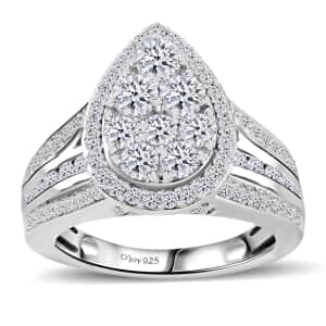 Luxuriant Lab Grown Diamond E-F VS 2.00 ctw Pear Shape Ring in Rhodium Over Sterling Silver (Size 7.0)