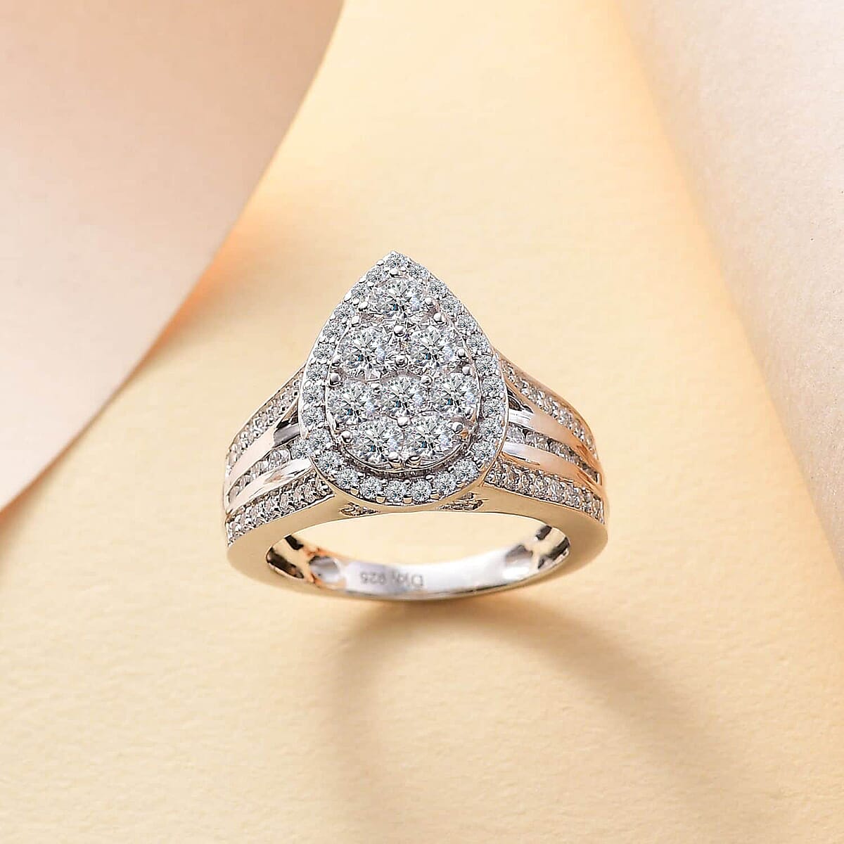Luxuriant Lab Grown Diamond E-F VS 2.00 ctw Pear Shape Ring in Rhodium Over Sterling Silver (Size 9.0) image number 1