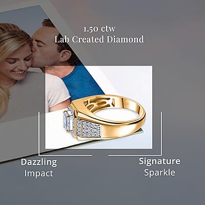 Luxuriant Lab Grown Diamond VS 1.50 ctw Men's Ring in 18K Vermeil Yellow Gold Over Sterling Silver (Size 10.0)