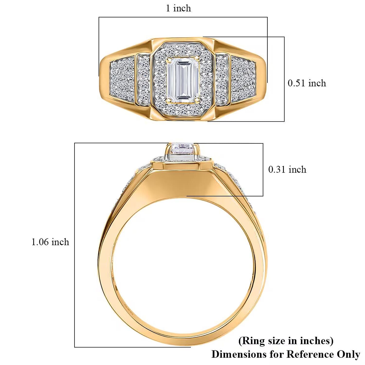 Luxuriant Lab Grown Diamond VS 1.50 ctw Men's Ring in 18K Vermeil Yellow Gold Over Sterling Silver (Size 10.0)