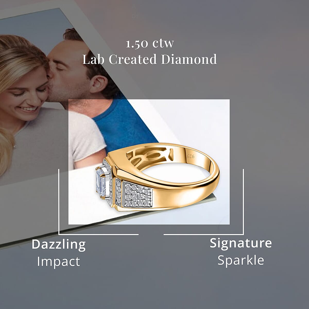 Luxuriant Lab Grown Diamond VS 1.50 ctw Men's Ring in 18K Vermeil Yellow Gold Over Sterling Silver (Size 9.0) image number 4