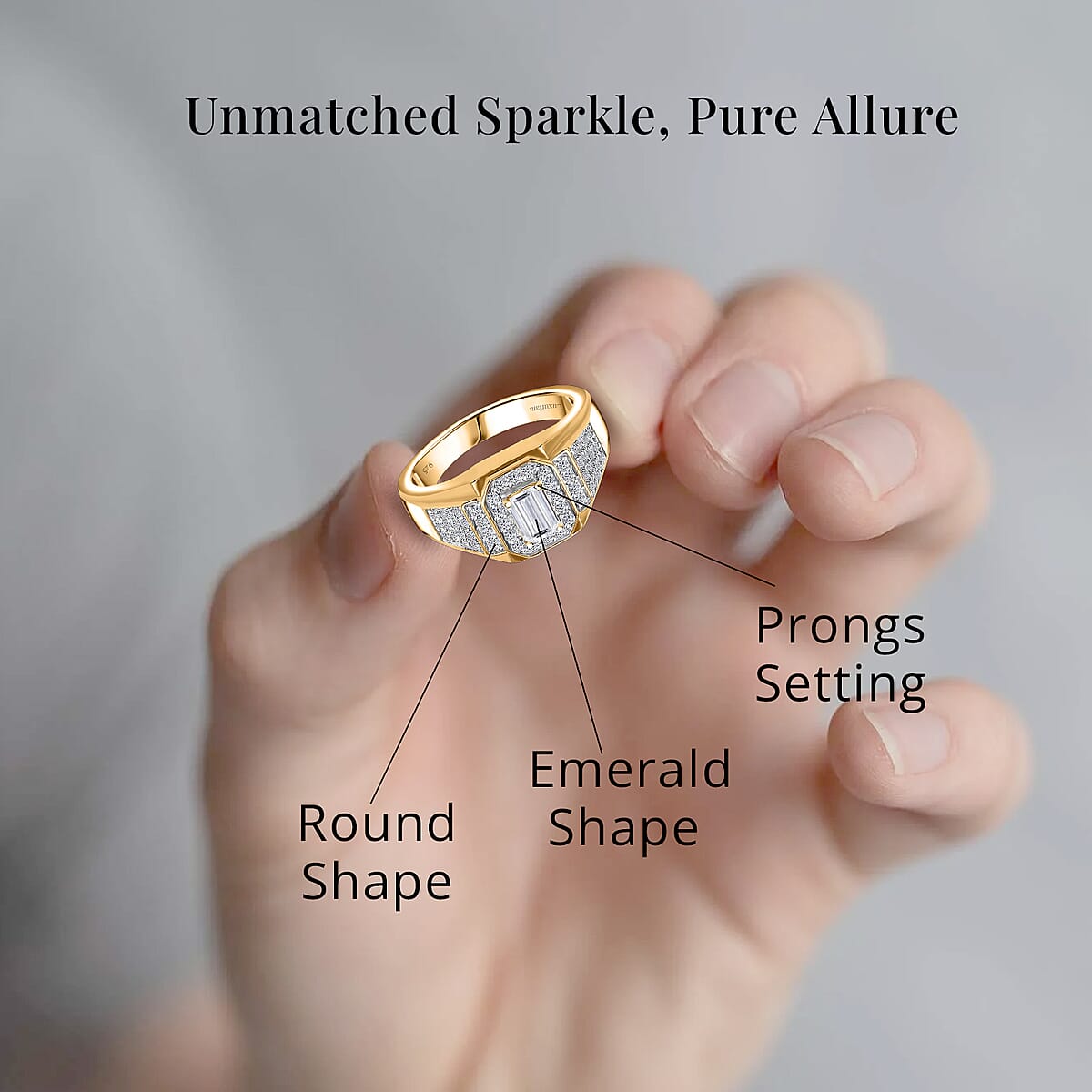 Luxuriant Lab Grown Diamond VS 1.50 ctw Men's Ring in 18K Vermeil Yellow Gold Over Sterling Silver (Size 9.0) image number 5