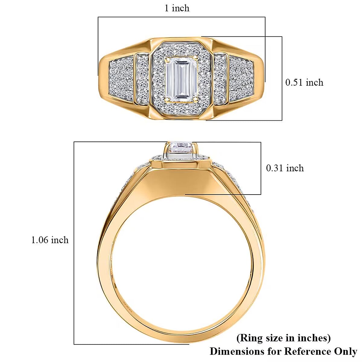 Luxuriant Lab Grown Diamond VS 1.50 ctw Men's Ring in 18K Vermeil Yellow Gold Over Sterling Silver (Size 9.0) image number 7