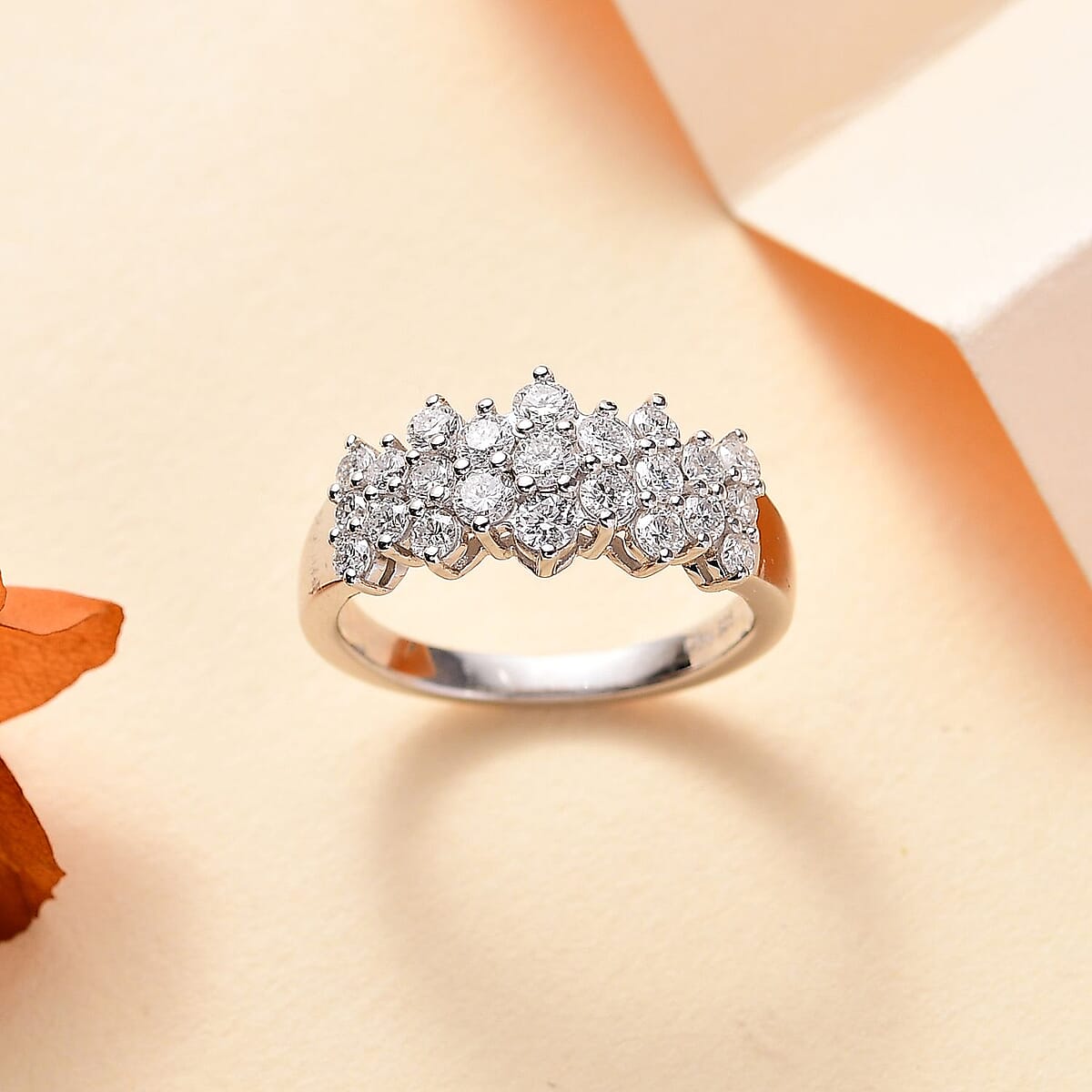 Luxuriant Lab Grown Diamond G-H SI 1.00 ctw Cluster Ring in Rhodium Over Sterling Silver (Size 6.0) image number 1