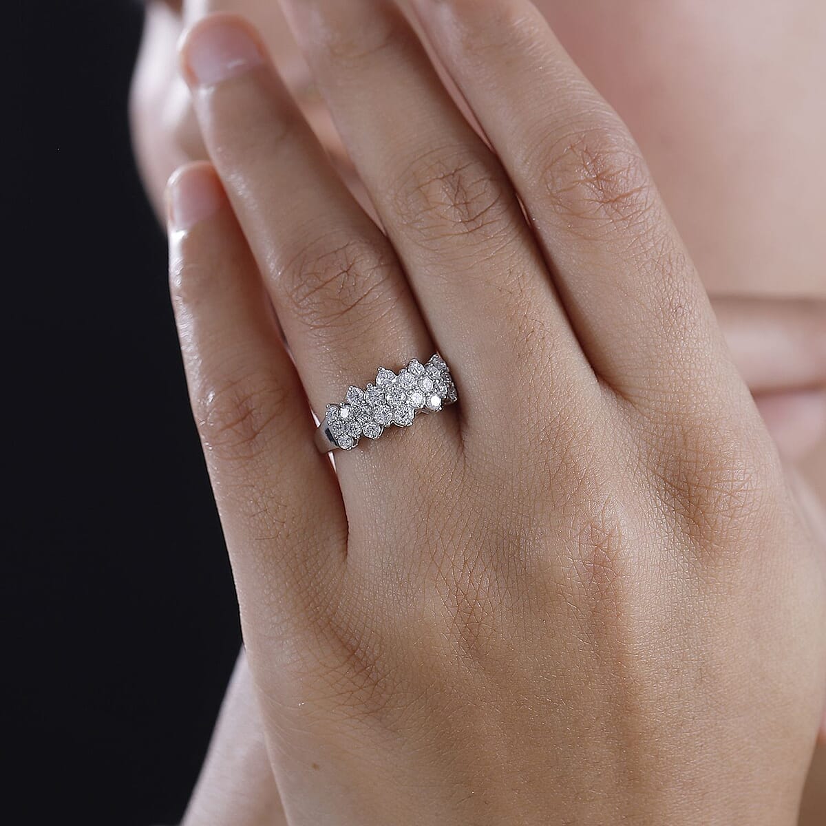 Luxuriant Lab Grown Diamond G-H SI 1.00 ctw Cluster Ring in Rhodium Over Sterling Silver (Size 6.0) image number 2