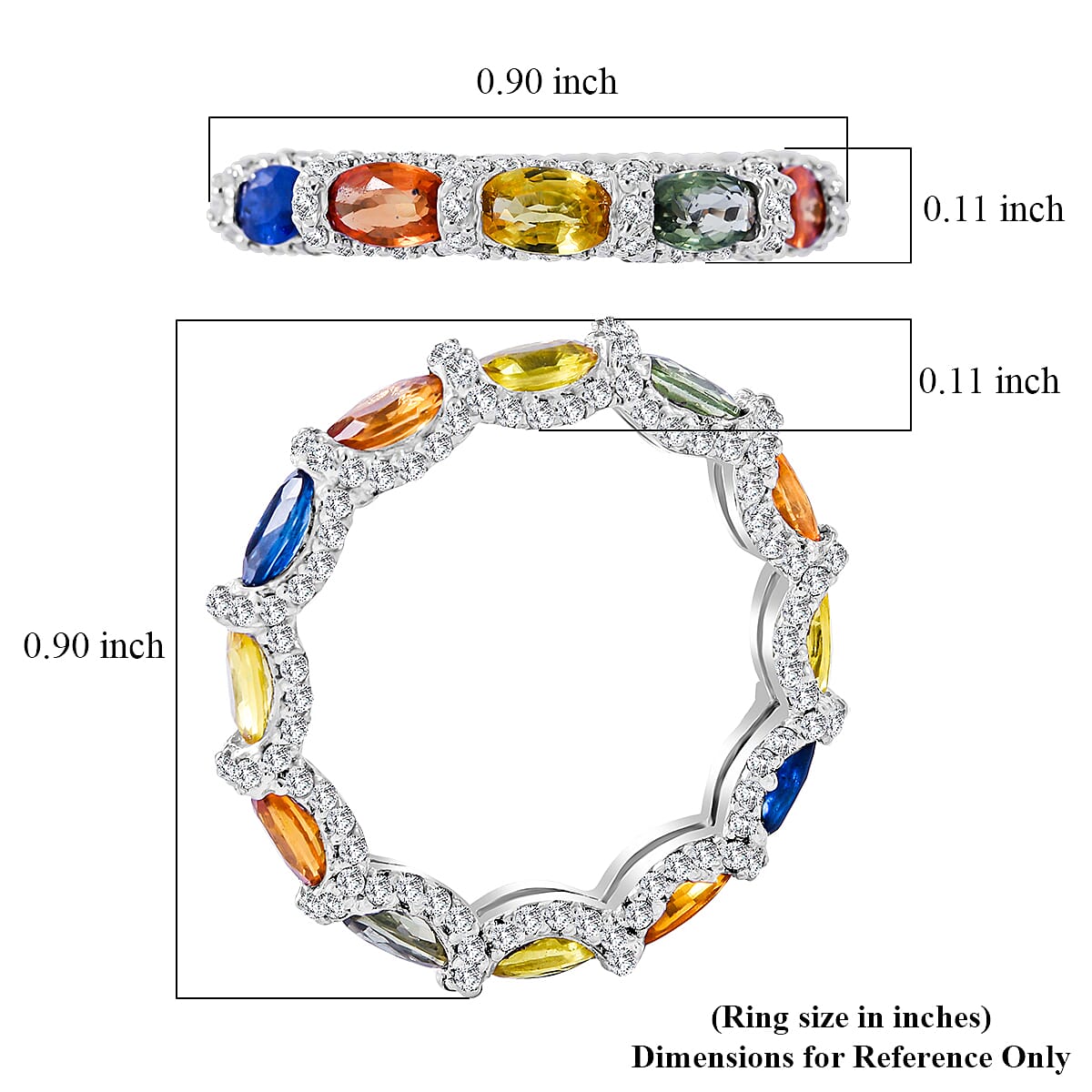 Premium Multi Sapphire and Moissanite 4.25 ctw Rainbow Eternity Ring in Rhodium Over Sterling Silver (Size 5.0) image number 3