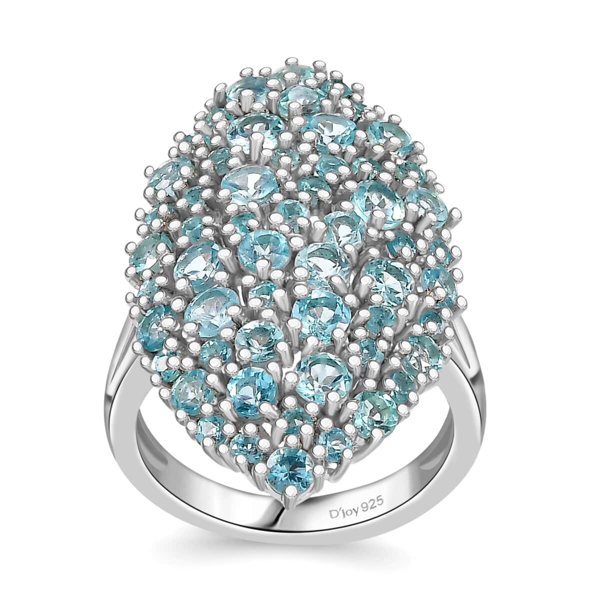 Madagascar Lagoon Apatite 3.60 ctw Bouquet Ring in Rhodium Over Sterling Silver (Size 10.0)  image number 0