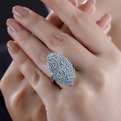 Madagascar Lagoon Apatite 3.60 ctw Bouquet Ring in Rhodium Over Sterling Silver (Size 10.0) 