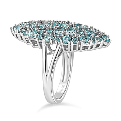 Madagascar Lagoon Apatite 3.60 ctw Bouquet Ring in Rhodium Over Sterling Silver (Size 10.0) 