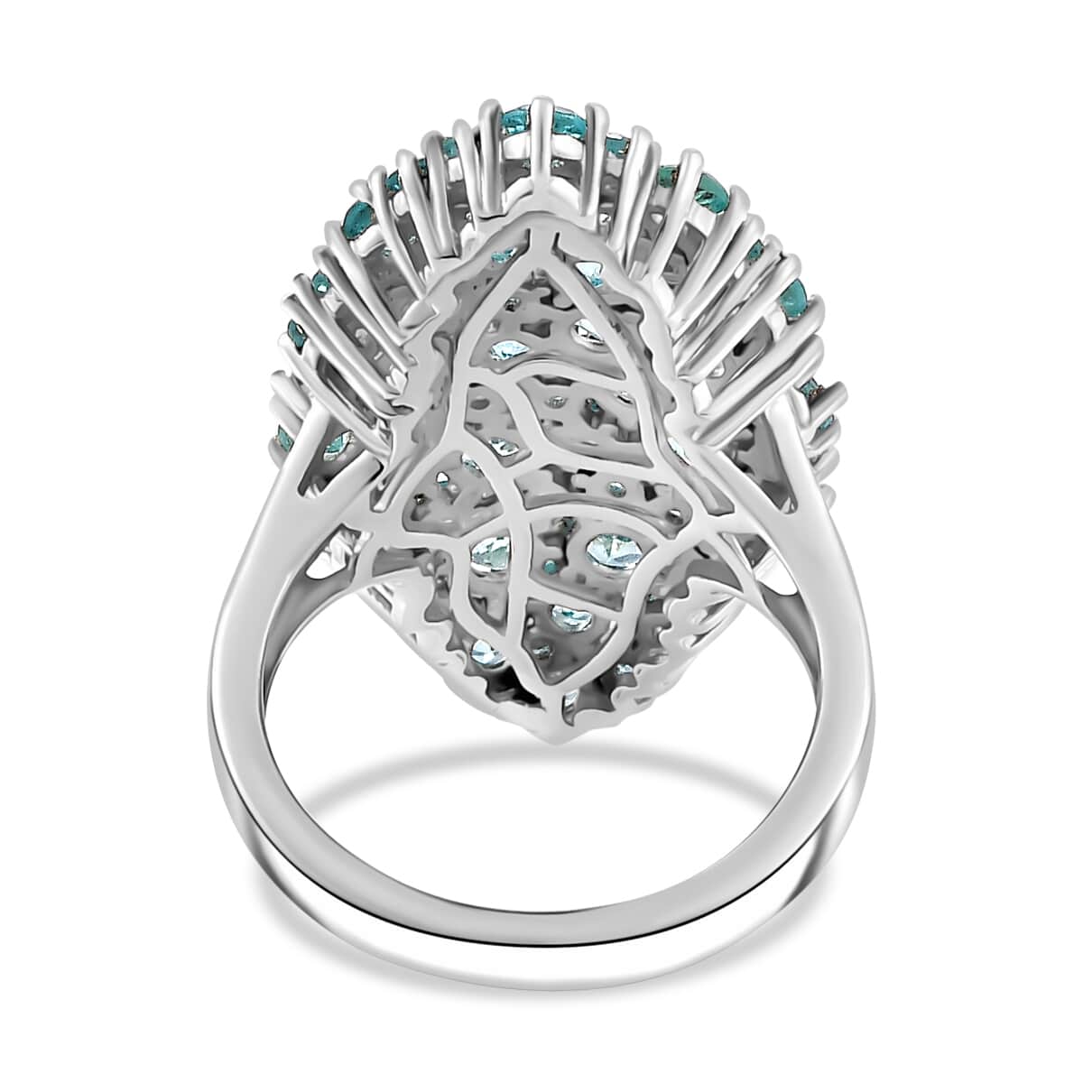 Madagascar Lagoon Apatite 3.60 ctw Bouquet Ring in Rhodium Over Sterling Silver (Size 10.0)  image number 4