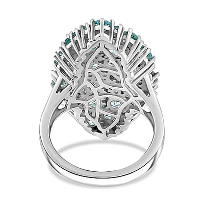 Madagascar Lagoon Apatite 3.60 ctw Bouquet Ring in Rhodium Over Sterling Silver (Size 10.0) 