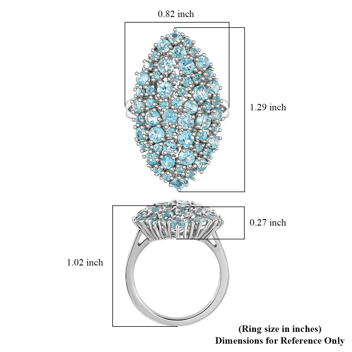 Madagascar Lagoon Apatite 3.60 ctw Bouquet Ring in Rhodium Over Sterling Silver (Size 10.0)  image number 5