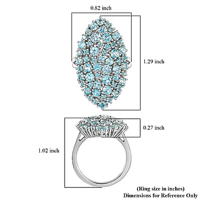 Madagascar Lagoon Apatite 3.60 ctw Bouquet Ring in Rhodium Over Sterling Silver (Size 10.0) 