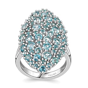 Madagascar Lagoon Apatite 3.60 ctw Bouquet Ring in Rhodium Over Sterling Silver (Size 6.0) 