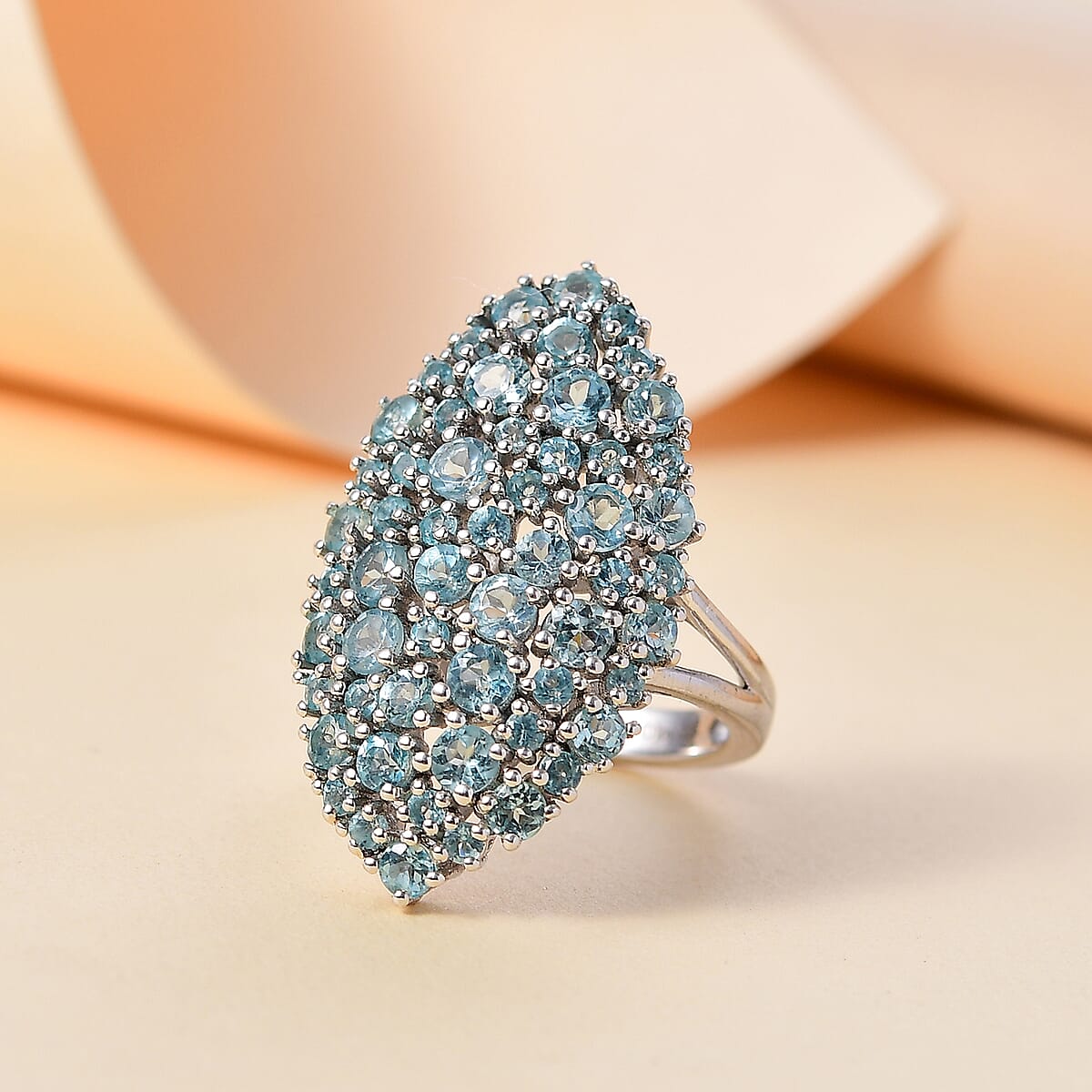 Madagascar Lagoon Apatite 3.60 ctw Bouquet Ring in Rhodium Over Sterling Silver (Size 8.0)  image number 1