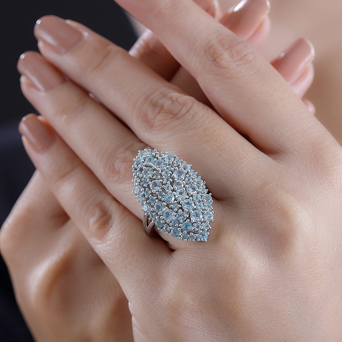 Madagascar Lagoon Apatite 3.60 ctw Bouquet Ring in Rhodium Over Sterling Silver (Size 8.0)  image number 2