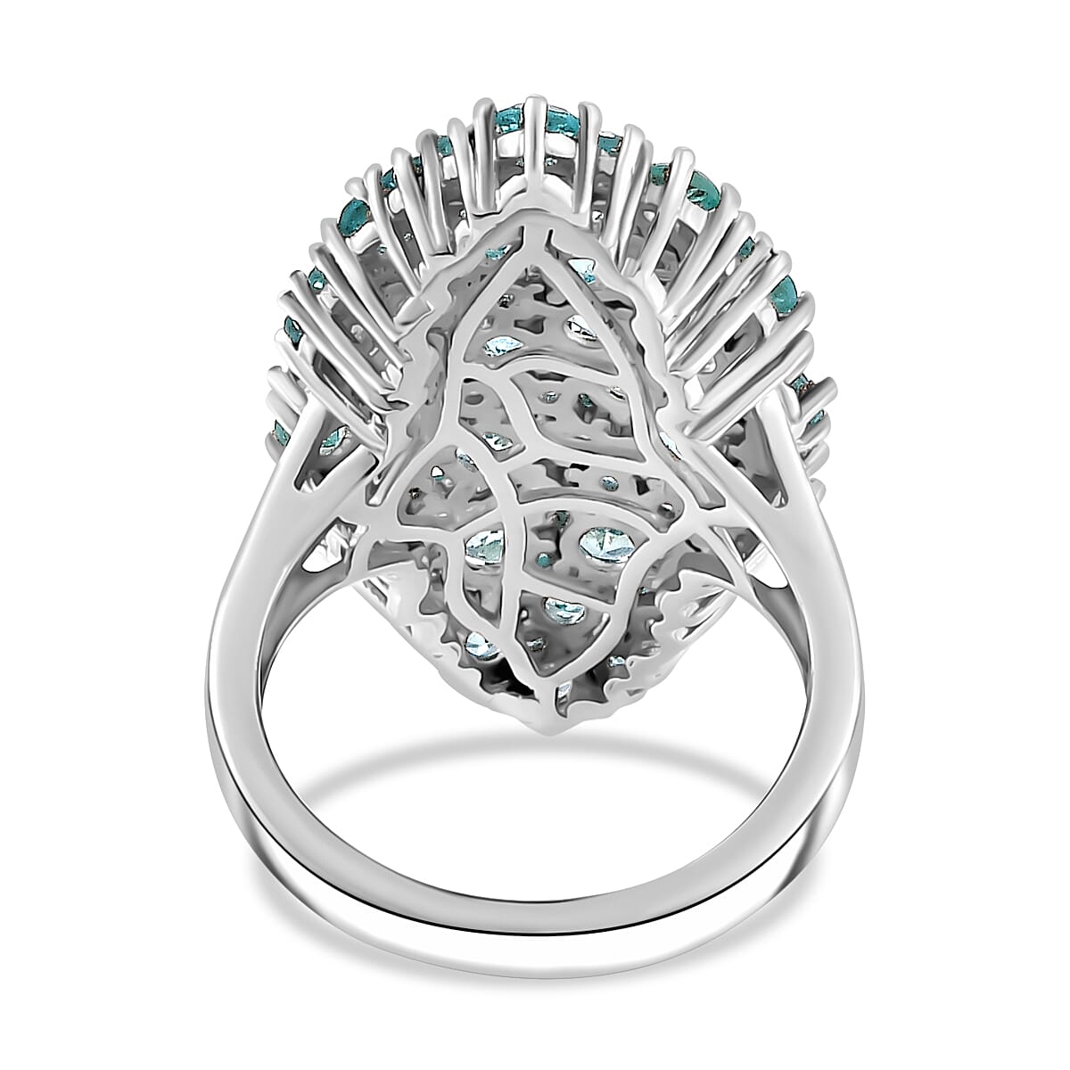 Madagascar Lagoon Apatite 3.60 ctw Bouquet Ring in Rhodium Over Sterling Silver (Size 8.0)  image number 4