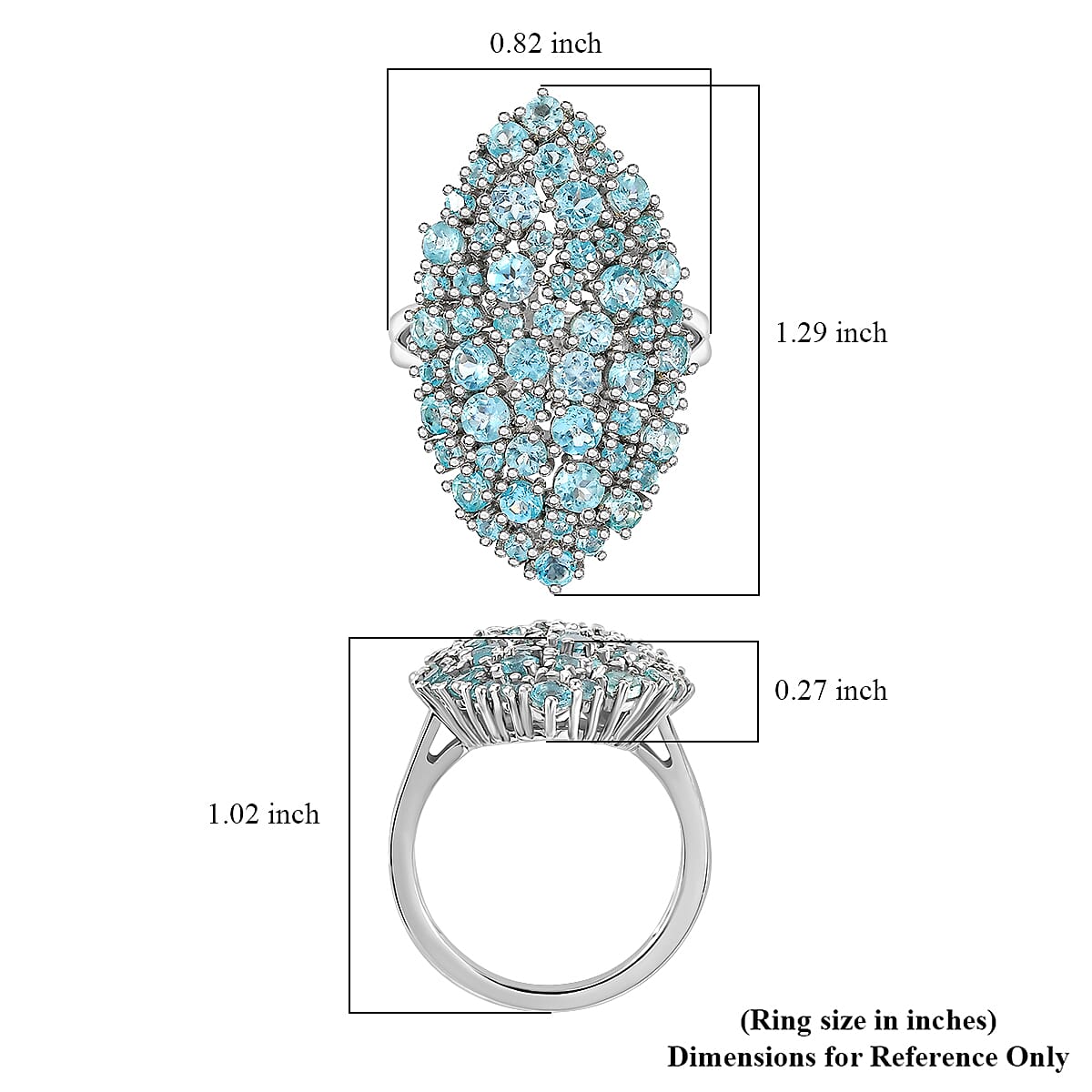 Madagascar Lagoon Apatite 3.60 ctw Bouquet Ring in Rhodium Over Sterling Silver (Size 8.0)  image number 5