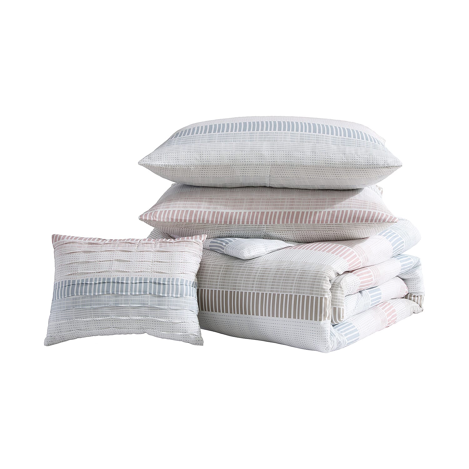 The Nesting Company Blue Magenta Felicity Stripe 5 Piece Comforter Set with Throw - King