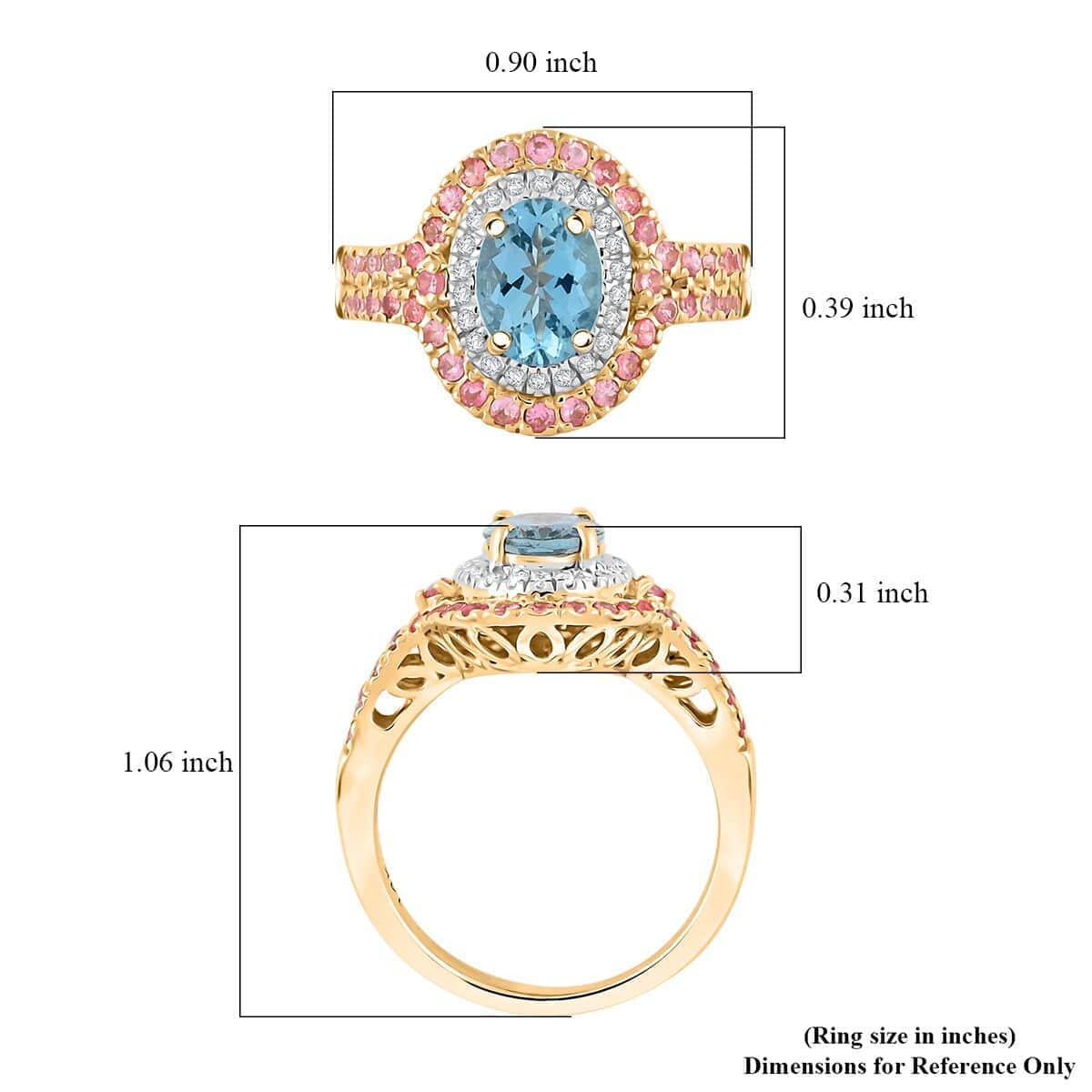 Certified & Appraised Luxoro 14K Yellow Gold AAA Santa Maria Aquamarine, Mahenge Spinel, Diamond (I2) Double Halo Ring (Size 6.0) (5.05 g) 2.05 ctw image number 5