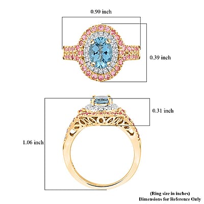 Certified & Appraised Luxoro AAA Santa Maria Aquamarine, Mahenge Spinel and I2 Diamond 2.05 ctw Double Halo Ring in 14K Yellow Gold (Size  7.0)  5.05 Grams