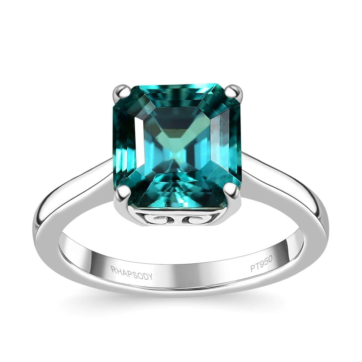 Certified & Appraised Rhapsody Asscher Cut AAAA Pirineu Lagoon Tourmaline 3.10 ctw Solitaire Ring in 950 Platinum (Size 6.0) 5 Grams image number 0