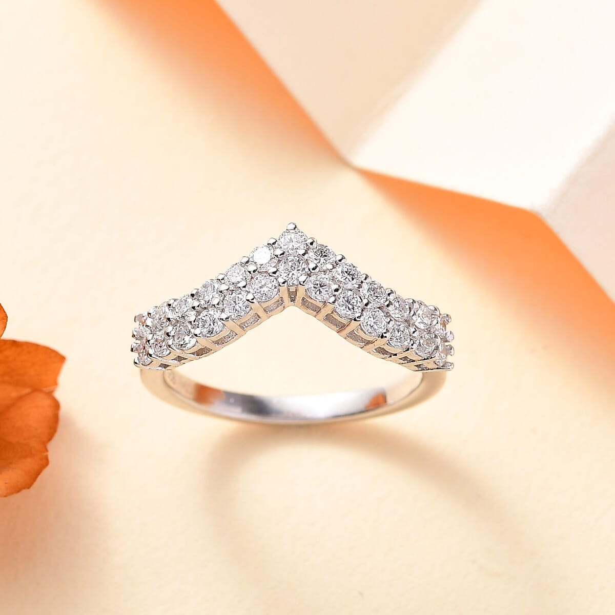Luxuriant Lab Grown Diamond G-H SI 0.65 ctw Chevron Ring in Rhodium Over Sterling Silver (Size 6.0) image number 1