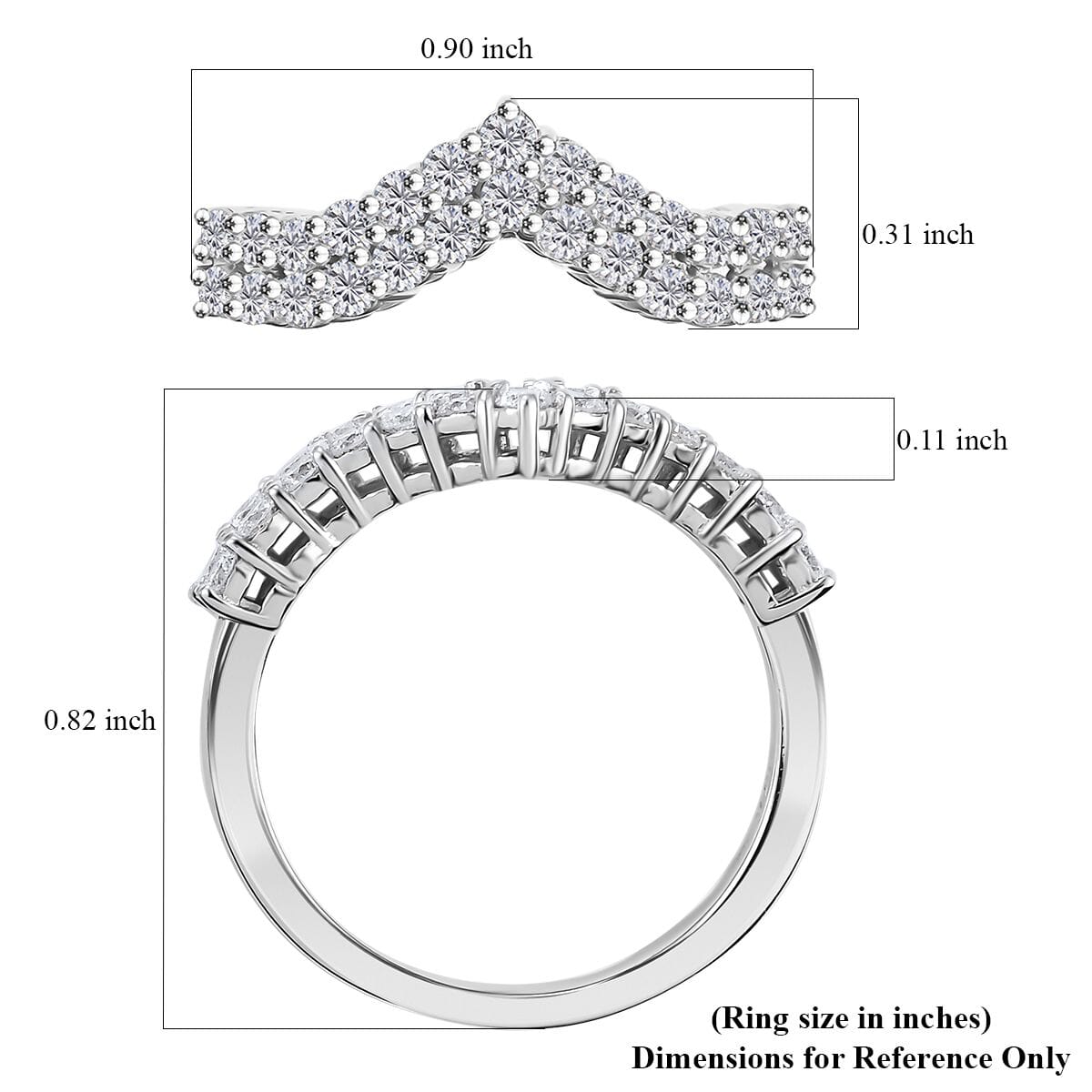 Luxuriant Lab Grown Diamond G-H SI 0.65 ctw Chevron Ring in Rhodium Over Sterling Silver (Size 6.0) image number 5