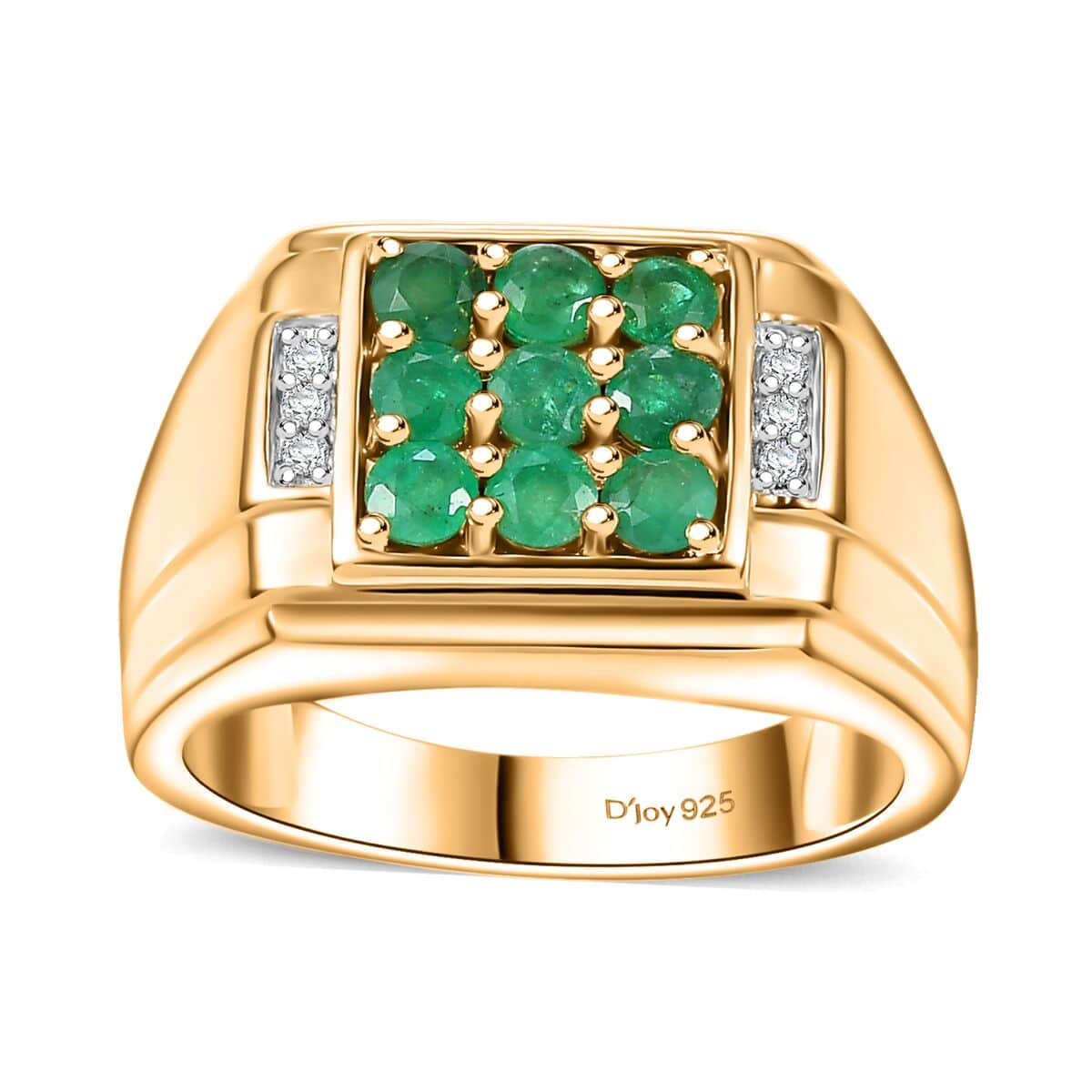 AAA Kagem Zambian Emerald and Diamond 0.90 ctw Men's Ring in 18K Vermeil Yellow Gold Over Sterling Silver (Size 12.0) image number 0